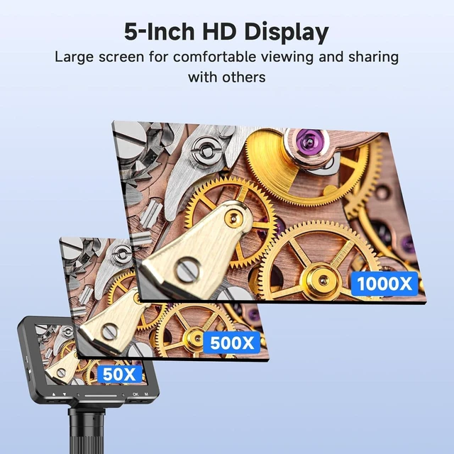 Alt view image 11 of 14 - 5" LCD Digital Microscope, 1000X Magnification Soldering Microscope for Electronics Repair, 1080P Video Camera with 8 Adjustable LED Lights, Type-C PC View, Flexible Stand