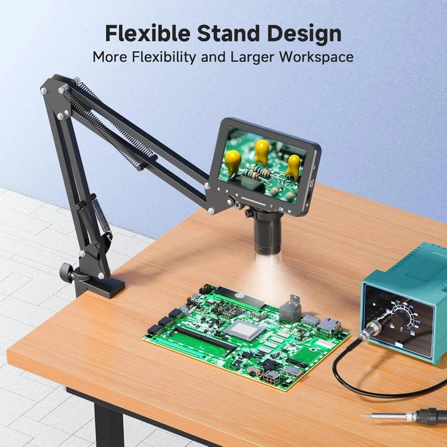 Alt view image 9 of 14 - 5" LCD Digital Microscope, 1000X Magnification Soldering Microscope for Electronics Repair, 1080P Video Camera with 8 Adjustable LED Lights, Type-C PC View, Flexible Stand