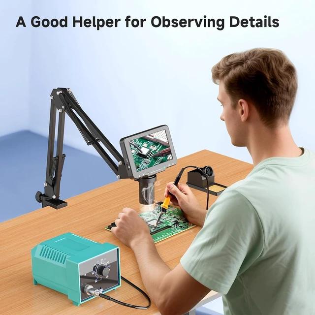 Alt view image 14 of 14 - 5" LCD Digital Microscope, 1000X Magnification Soldering Microscope for Electronics Repair, 1080P Video Camera with 8 Adjustable LED Lights, Type-C PC View, Flexible Stand