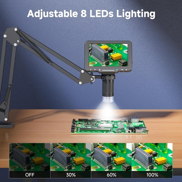 Alt view image 13 of 14 - 5" LCD Digital Microscope, 1000X Magnification Soldering Microscope for Electronics Repair, 1080P Video Camera with 8 Adjustable LED Lights, Type-C PC View, Flexible Stand