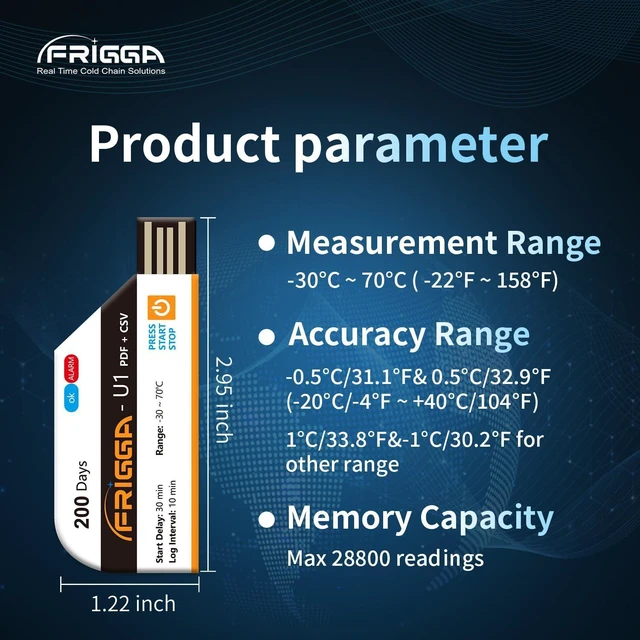 Alt view image 9 of 14 - 10 Pack Temperature Data Logger Disposable Temperature Recorder 28800 Points USB Temperature Loggers Single Use High Accuracy 200 Days Cold Chain Transportation with PDF CSV Report, U1