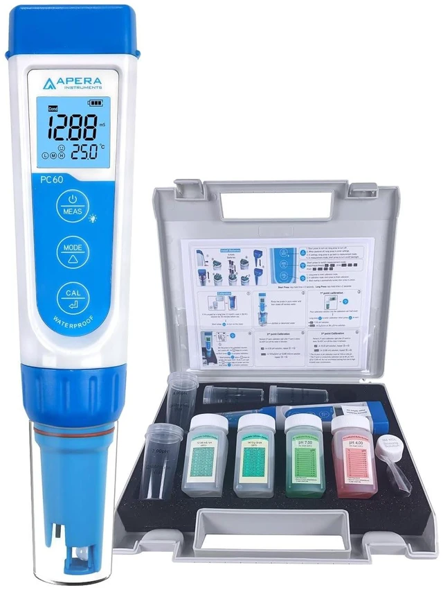Alt view image 8 of 14 - APERA INSTRUMENTS AI316 Premium Series PC60 5-in-1 Waterproof pH/EC (Conductivity) /TDS (ppm) /Salinity (ppt) /Temp. Multi-Parameter Pocket Tester Kit