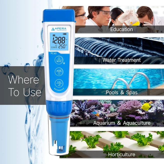 Alt view image 11 of 14 - APERA INSTRUMENTS AI316 Premium Series PC60 5-in-1 Waterproof pH/EC (Conductivity) /TDS (ppm) /Salinity (ppt) /Temp. Multi-Parameter Pocket Tester Kit