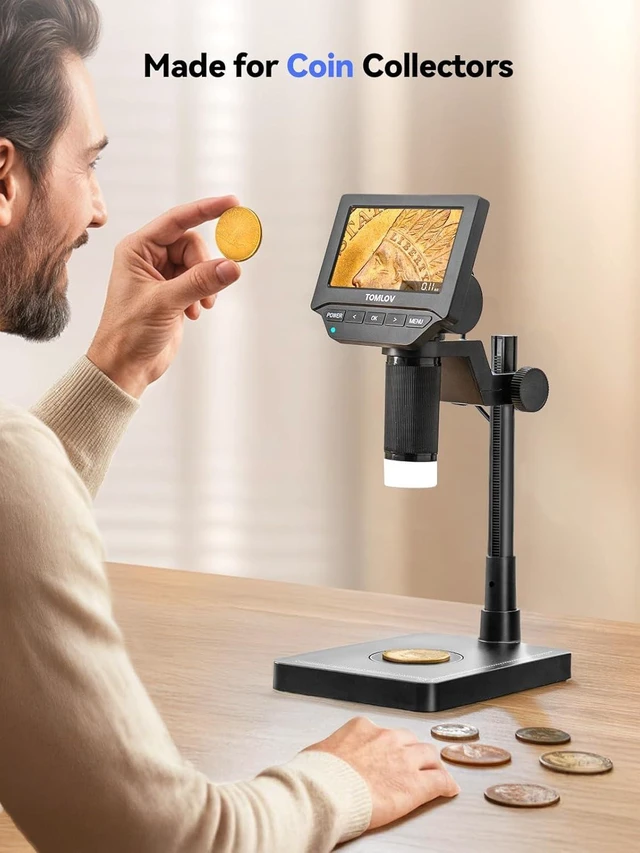 Alt view image 11 of 14 - TOMLOV DM4W Microscope with Weighing Scale: 4.3" Digital Coin Microscope with Screen, Error Coin Magnifier with Lights, Weight Scale for Collectors, Jeweler, Students, Compatible with Windows/Mac