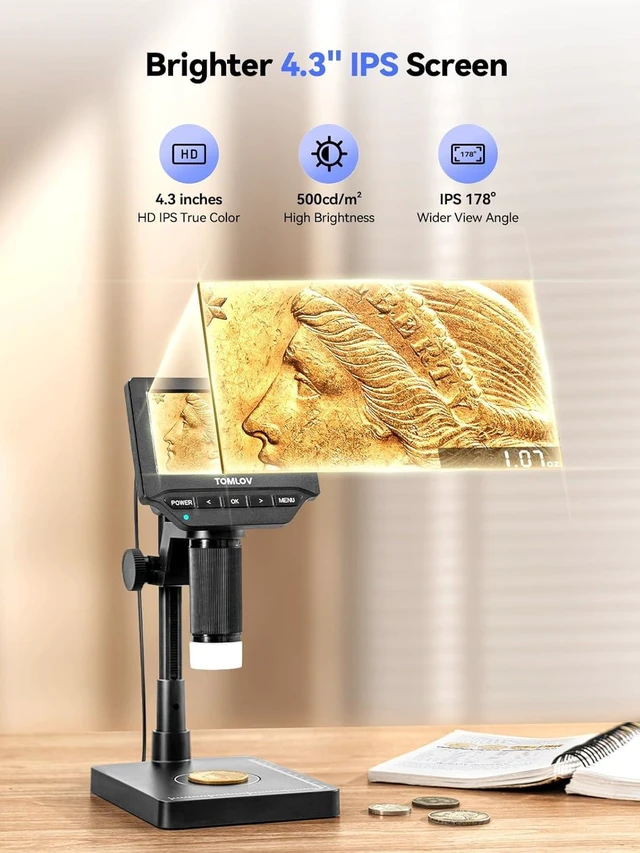 Alt view image 12 of 14 - TOMLOV DM4W Microscope with Weighing Scale: 4.3" Digital Coin Microscope with Screen, Error Coin Magnifier with Lights, Weight Scale for Collectors, Jeweler, Students, Compatible with Windows/Mac