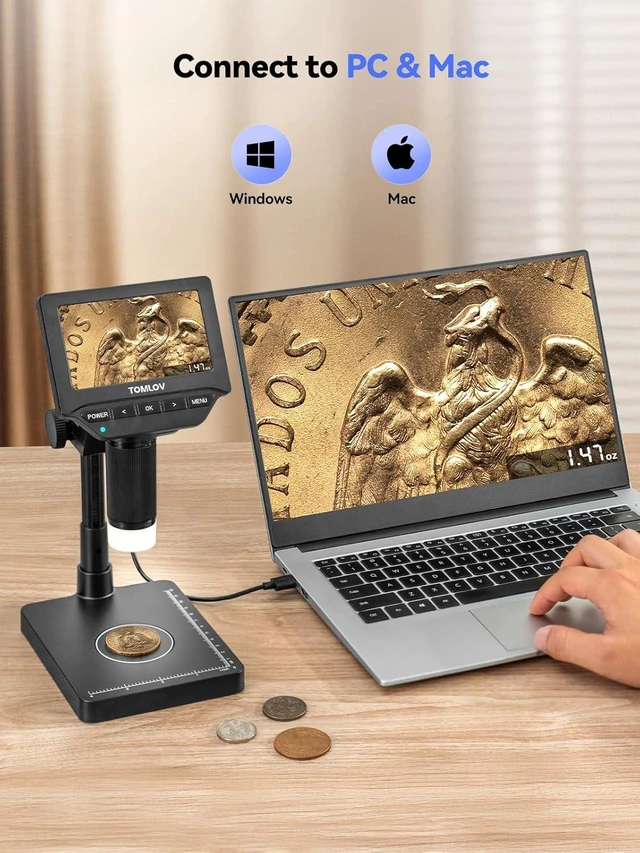 Alt view image 14 of 14 - TOMLOV DM4W Microscope with Weighing Scale: 4.3" Digital Coin Microscope with Screen, Error Coin Magnifier with Lights, Weight Scale for Collectors, Jeweler, Students, Compatible with Windows/Mac