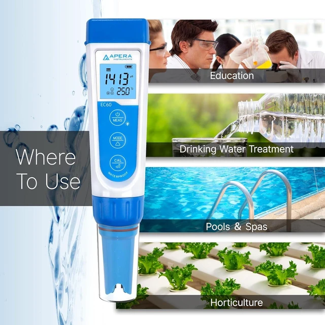 Alt view image 11 of 14 - Apera Instruments, LLC-AI314 Premium Series EC60 Waterproof Conductivity Pocket Tester Kit, ±1% F.S Accuracy, Easy Switch of EC/TDS/Salinity, Replaceable Probe