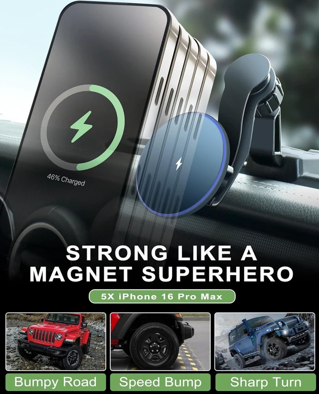 Alt view image 12 of 14 - Magnetic Jeep Phone Mount for 2018-2023 Wrangler JL JLU & Gladiator JT with 15W Wireless Charging- Dashboard Phone Holder with Magsafe for Jeep Wrangler & Gladiator 2/4 Doors Accessories (Not for 4XE)