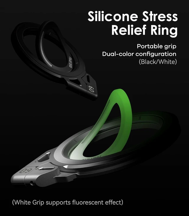 Alt view image 12 of 12 - G09 Magnetic Ring Grip | Omnidirectional Rotation | MagSafe Compatible | Aluminium Alloy Construction | Stable Dual-Sided Magnetic Attachment | Includes Handle Ring Phone Stand- Black