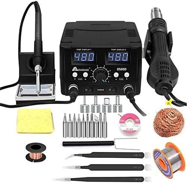 Alt view image 8 of 14 - 2 IN 1 750W LED Digital Soldering Station Hot Air Gun Rework Station Electric Soldering Iron For Phone PCB IC SMD BGA Welding SET 110V (8588D SET1)