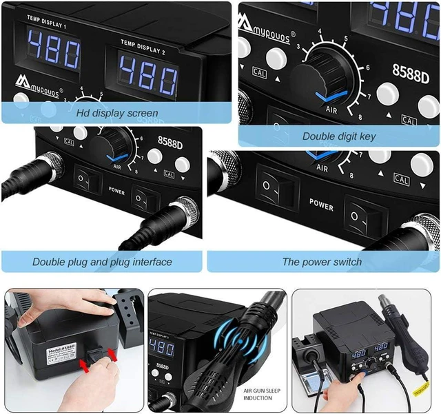Alt view image 11 of 14 - 2 IN 1 750W LED Digital Soldering Station Hot Air Gun Rework Station Electric Soldering Iron For Phone PCB IC SMD BGA Welding SET 110V (8588D SET1)
