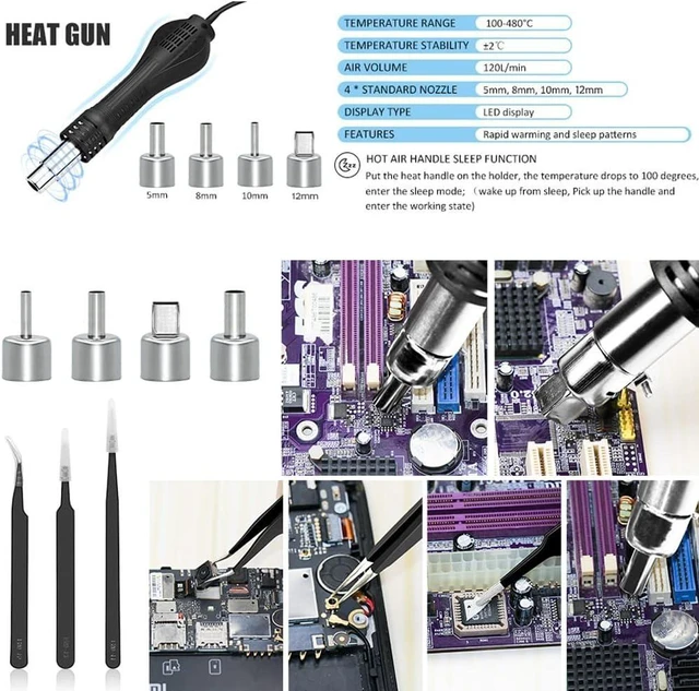 Alt view image 12 of 14 - 2 IN 1 750W LED Digital Soldering Station Hot Air Gun Rework Station Electric Soldering Iron For Phone PCB IC SMD BGA Welding SET 110V (8588D SET1)