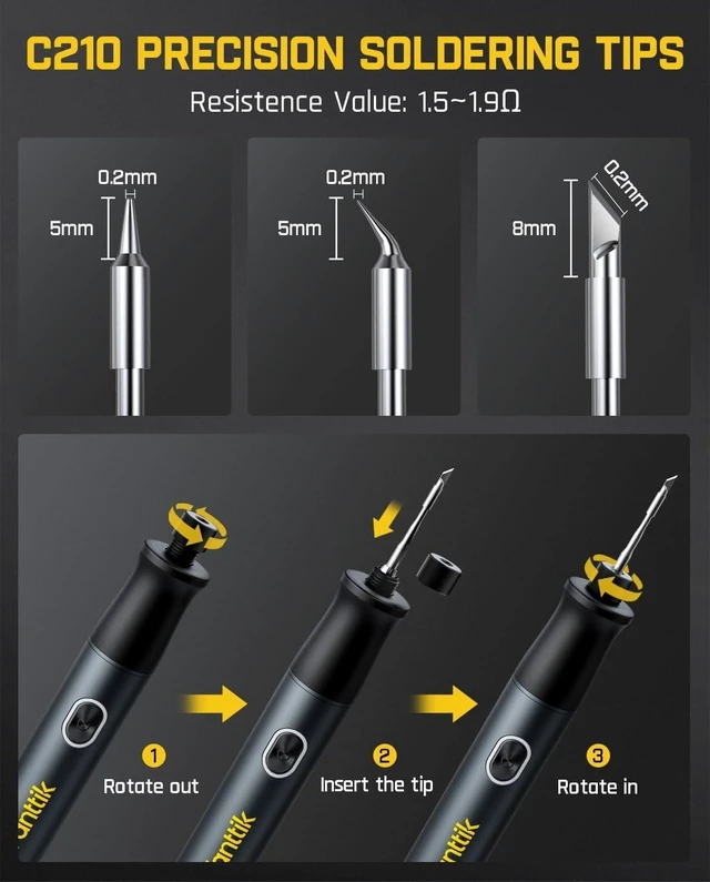 Alt view image 11 of 14 - Fanttik T1 Max Soldering Iron Kit, Cordless Soldering Iron, 7 Seconds Fast Heating(390°F-840), Auto Sleep, 4 Precision Soldering Tips(C210), 360° Swivel Stand, Soldering Iron for Precision Repair