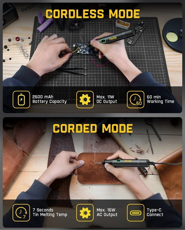 Alt view image 10 of 14 - Fanttik T1 Max Soldering Iron Kit, Cordless Soldering Iron, 7 Seconds Fast Heating(390°F-840), Auto Sleep, 4 Precision Soldering Tips(C210), 360° Swivel Stand, Soldering Iron for Precision Repair