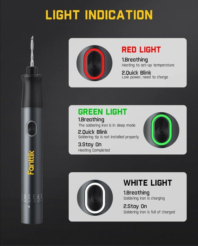 Alt view image 13 of 14 - Fanttik T1 Max Soldering Iron Kit, Cordless Soldering Iron, 7 Seconds Fast Heating(390°F-840), Auto Sleep, 4 Precision Soldering Tips(C210), 360° Swivel Stand, Soldering Iron for Precision Repair