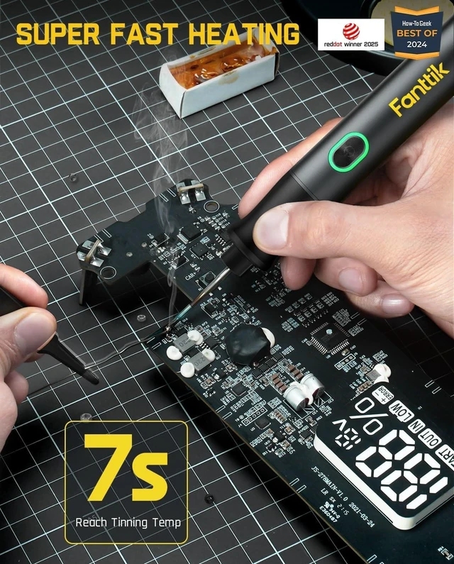 Alt view image 9 of 14 - Fanttik T1 Max Soldering Iron Kit, Cordless Soldering Iron, 7 Seconds Fast Heating(390°F-840), Auto Sleep, 4 Precision Soldering Tips(C210), 360° Swivel Stand, Soldering Iron for Precision Repair