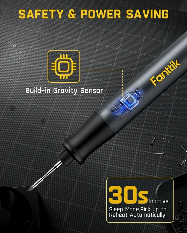 Alt view image 14 of 14 - Fanttik T1 Max Soldering Iron Kit, Cordless Soldering Iron, 7 Seconds Fast Heating(390°F-840), Auto Sleep, 4 Precision Soldering Tips(C210), 360° Swivel Stand, Soldering Iron for Precision Repair