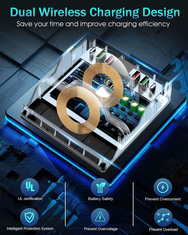 Alt view image 9 of 14 - Wireless Charging Station with 6 USB Ports, 8 in 1 15W Dual Wireless Charger Station, 2 QC/2 PD USB Fast Charging Station, 80W Phone Charger for iPhone14/13/12/11/X/Samsung/Android/iWatch