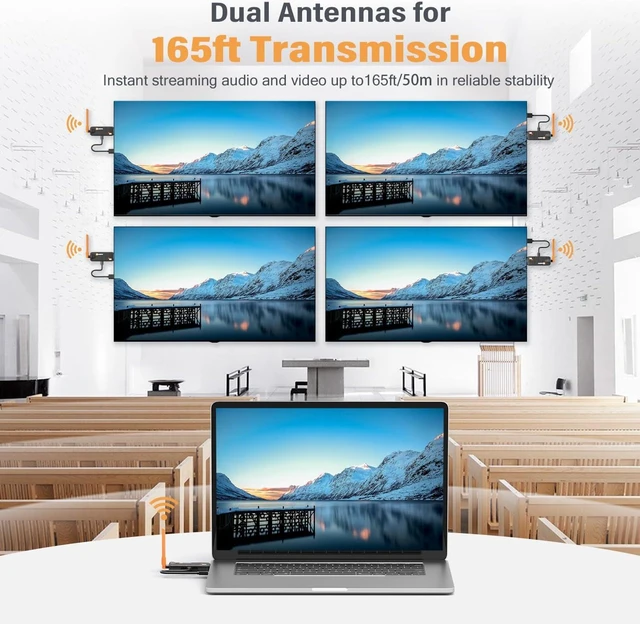 Alt view image 10 of 14 - Wireless HDMI Transmitter and 3 Receivers, Support Up to 6 Receivers, 5.8G WELUSOPU HDMI Wireless Extender Casting Content for PC Laptop Camera Cable Box to Multiple TVs Monitors Projectors -165FT