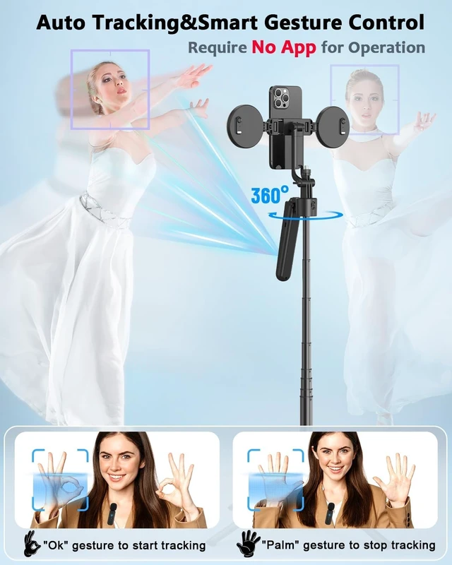 Alt view image 9 of 14 - Vlogging Kit for iPhone/Android, 63Auto Face Tracking Tripod for iPhone with Light, Wireless Microphones, Scrolling Remote Control for TikTok, Content Creator Kit for YouTube Starter