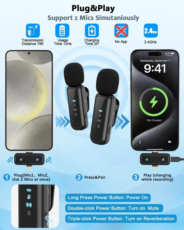 Alt view image 10 of 14 - Vlogging Kit for iPhone/Android, 63Auto Face Tracking Tripod for iPhone with Light, Wireless Microphones, Scrolling Remote Control for TikTok, Content Creator Kit for YouTube Starter