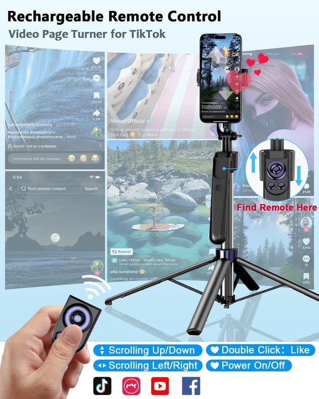 Alt view image 11 of 14 - Vlogging Kit for iPhone/Android, 63Auto Face Tracking Tripod for iPhone with Light, Wireless Microphones, Scrolling Remote Control for TikTok, Content Creator Kit for YouTube Starter