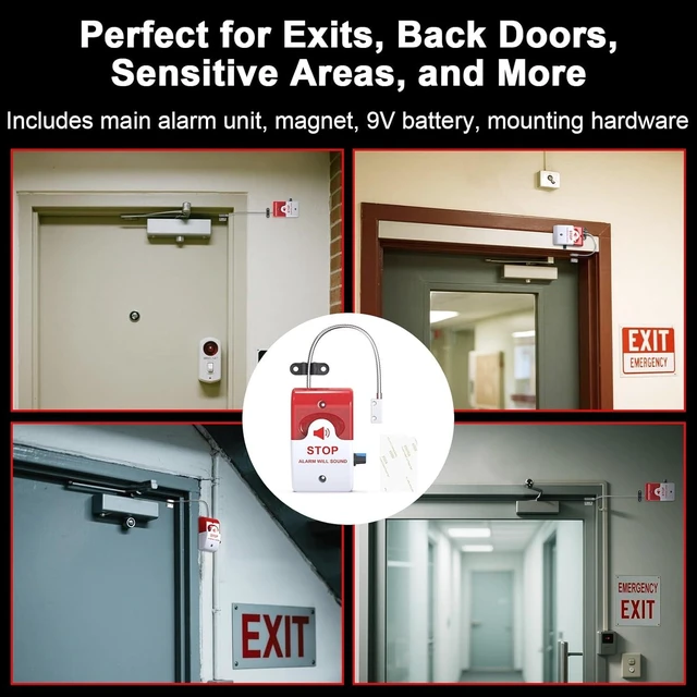 Alt view image 11 of 14 - Exit Door Alarm with 110dB Siren, Emergency Exit Security Device, Easy Installation, Battery Powered, Magnetic Sensor for Unauthorized Entry Prevention, Home, Warehouse, Office, Retail Use