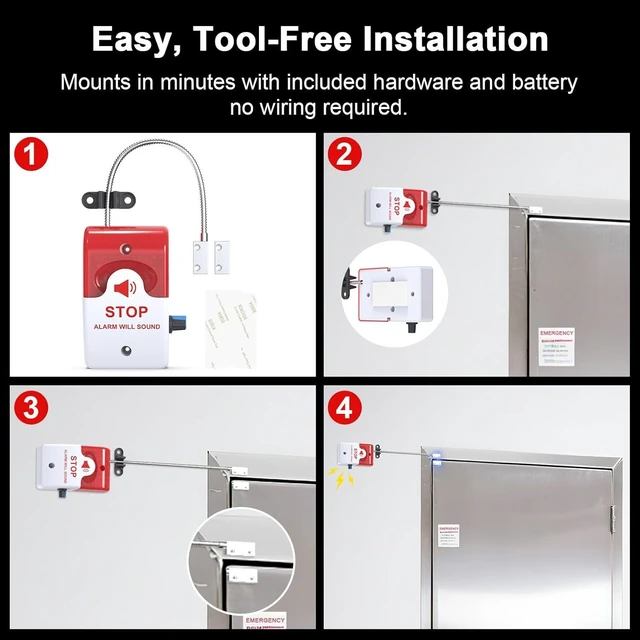 Alt view image 10 of 14 - Exit Door Alarm with 110dB Siren, Emergency Exit Security Device, Easy Installation, Battery Powered, Magnetic Sensor for Unauthorized Entry Prevention, Home, Warehouse, Office, Retail Use