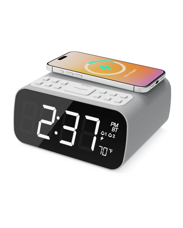 Alt view image 6 of 10 - Majority Bluetooth Alarm Clocks with Wireless Charging ^^ Bedside Clock for Bedroom with 10W Power FM Radio ^^ Large Screen Display, Loud Alarm for Heavy Sleepers, and Display Backlit Dimmable Darwin