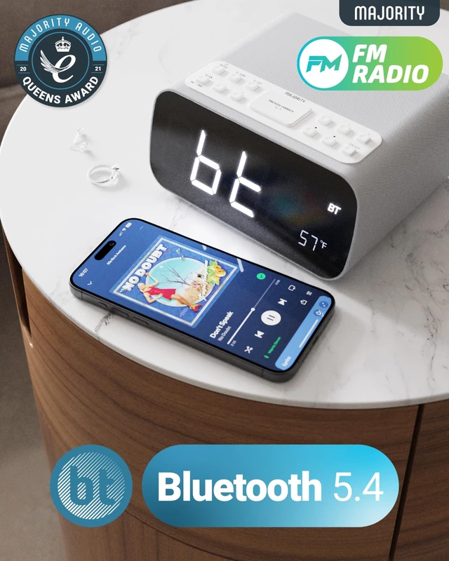Alt view image 9 of 10 - Majority Bluetooth Alarm Clocks with Wireless Charging ^^ Bedside Clock for Bedroom with 10W Power FM Radio ^^ Large Screen Display, Loud Alarm for Heavy Sleepers, and Display Backlit Dimmable Darwin