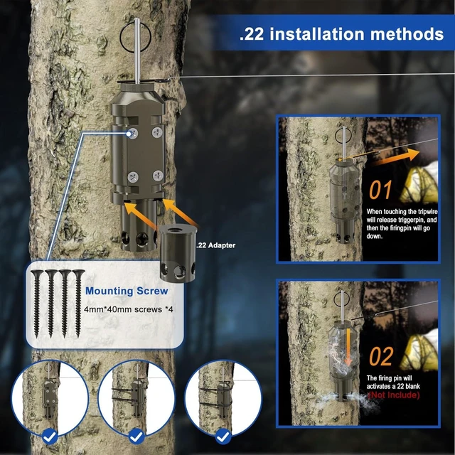 Alt view image 11 of 14 - 4 Pack Upgraded Perimeter Trip Alarm 12 Gauge Camping Trip Wire Alarm Device with .22 Adapter, Early Warning Security System for Outdoor and Property Safety