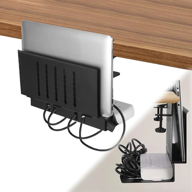 Alt view image 8 of 14 - 2-in-1 Steel Under-Desk Laptop Holder Side Storage with Cable Management Tray, Space-Saving Table Organizer for Office & Home (Black)