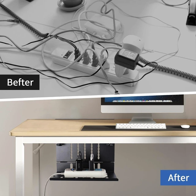 Alt view image 14 of 14 - 2-in-1 Steel Under-Desk Laptop Holder Side Storage with Cable Management Tray, Space-Saving Table Organizer for Office & Home (Black)