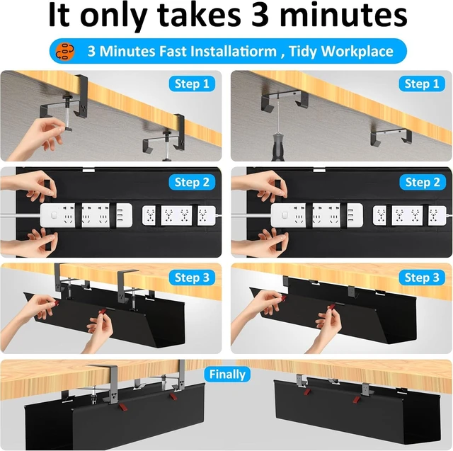 Alt view image 11 of 14 - Under Desk Cable Management Tray - Under Desk Cord Management - Clamp/Screw Mount - Fabric Wire Management - Cable Raceways Tray Cord Hiders for Office/Home (Black, 35.8"×5.6")