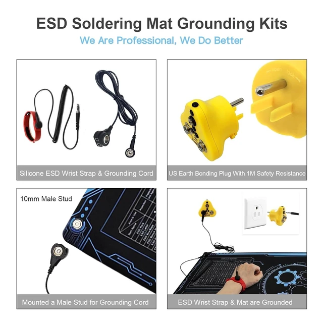 Alt view image 9 of 14 - Large 48x24 Inch Anti Static Mat, Solde Rubber Mat for PC Building, ESD Sensitive Device Repair, Assembly Work, with ESD Grounding Plug,Cord,Wrist Strap Bracelets Wristband,Heat Resistant