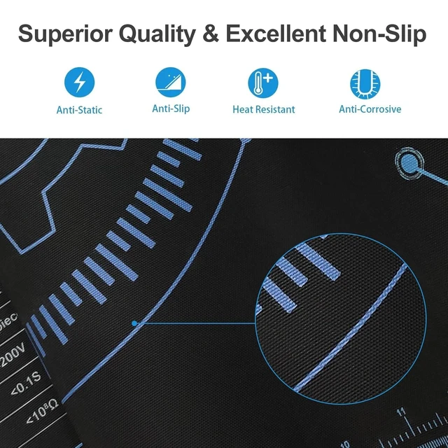Alt view image 11 of 14 - Large 48x24 Inch Anti Static Mat, Solde Rubber Mat for PC Building, ESD Sensitive Device Repair, Assembly Work, with ESD Grounding Plug,Cord,Wrist Strap Bracelets Wristband,Heat Resistant
