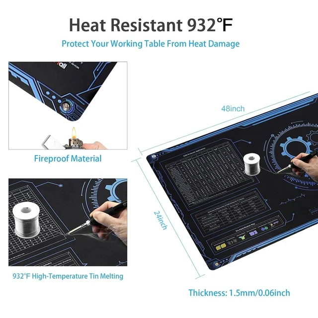 Alt view image 13 of 14 - Large 48x24 Inch Anti Static Mat, Solde Rubber Mat for PC Building, ESD Sensitive Device Repair, Assembly Work, with ESD Grounding Plug,Cord,Wrist Strap Bracelets Wristband,Heat Resistant