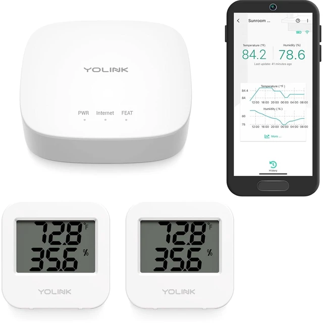Alt view image 8 of 14 - YoLink Smart Temp & Humidity Sensor, LoRa Long Range, 2 Year Battery, Indoor Monitoring for Wine Cellar, Bedroom, Nursery, Greenhouse, RV, with App, Email & SMS Alerts, Alexa IFTTT, 2 Pack + Hub