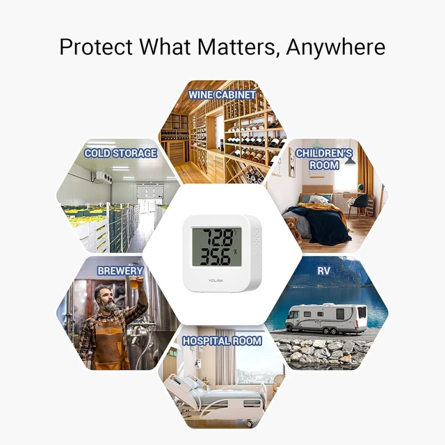 Alt view image 11 of 14 - YoLink Smart Temp & Humidity Sensor, LoRa Long Range, 2 Year Battery, Indoor Monitoring for Wine Cellar, Bedroom, Nursery, Greenhouse, RV, with App, Email & SMS Alerts, Alexa IFTTT, 2 Pack + Hub