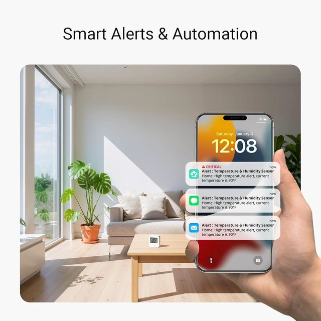 Alt view image 10 of 14 - YoLink Smart Temp & Humidity Sensor, LoRa Long Range, 2 Year Battery, Indoor Monitoring for Wine Cellar, Bedroom, Nursery, Greenhouse, RV, with App, Email & SMS Alerts, Alexa IFTTT, 2 Pack + Hub