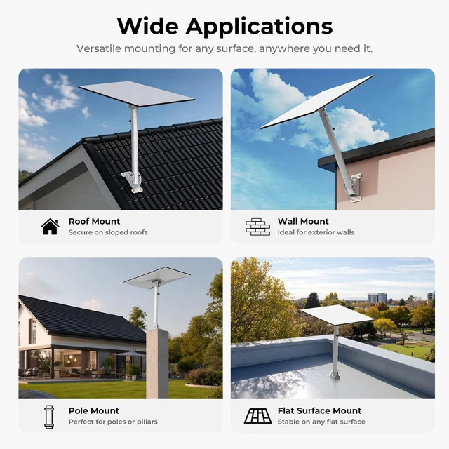 Alt view image 10 of 10 - Starlink Gen 3/4/4X Mount Kit, 360 Heavy Duty Adjustable Pivot Mount, for eave, Wall , Roof Mount and Pole Mount Compatible with Starlink V3/V4 Standard Dish(White)