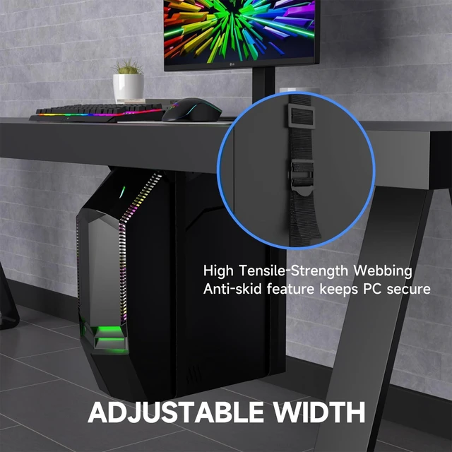 Alt view image 8 of 10 - Suptek Uiversal PC Wall Mount,Computer Case CPU Holder Under-Desk PC Holder Adjustable Straps and Steel Bracket,ZJJ004
