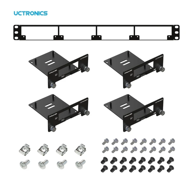Alt view image 7 of 10 - UCTRONICS 19 1U Rack Mount for Raspberry Pi with SSD Mounting Brackets, Thumbscrews Front Removable Bracket Supports Up to 4 Raspberry Pi 5, 3B/3B+, 4B and 4 SSDs, Option SD Card Adapter
