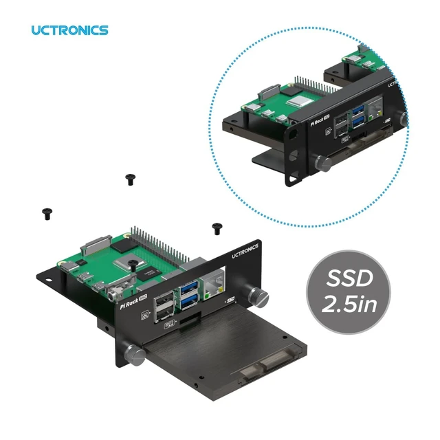 Alt view image 9 of 10 - UCTRONICS 19 1U Rack Mount for Raspberry Pi with SSD Mounting Brackets, Thumbscrews Front Removable Bracket Supports Up to 4 Raspberry Pi 5, 3B/3B+, 4B and 4 SSDs, Option SD Card Adapter