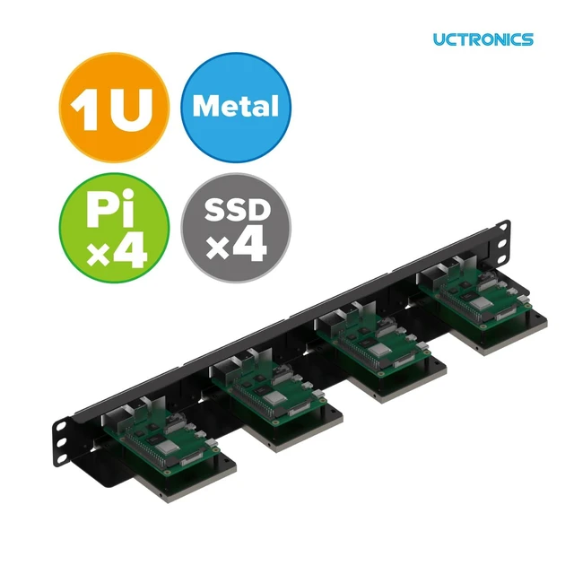 Alt view image 8 of 10 - UCTRONICS 19 1U Rack Mount for Raspberry Pi with SSD Mounting Brackets, Thumbscrews Front Removable Bracket Supports Up to 4 Raspberry Pi 5, 3B/3B+, 4B and 4 SSDs, Option SD Card Adapter