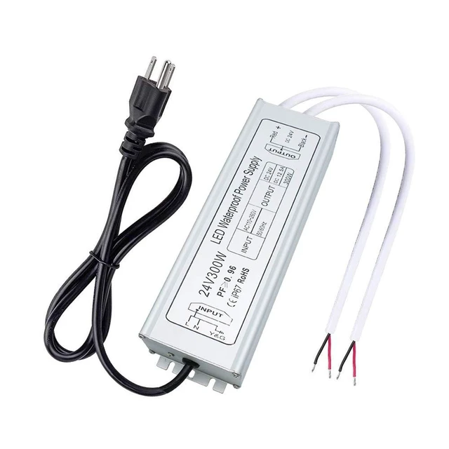Alt view image 8 of 14 - LED Driver, 300W IP67 Waterproof Outdoor Power Supply, AC 110-260V to DC 24V 12.5A Low Voltage Transformer, Adapter with 3-Prong Plug for LED Light, Computer Project, Outdoor Use