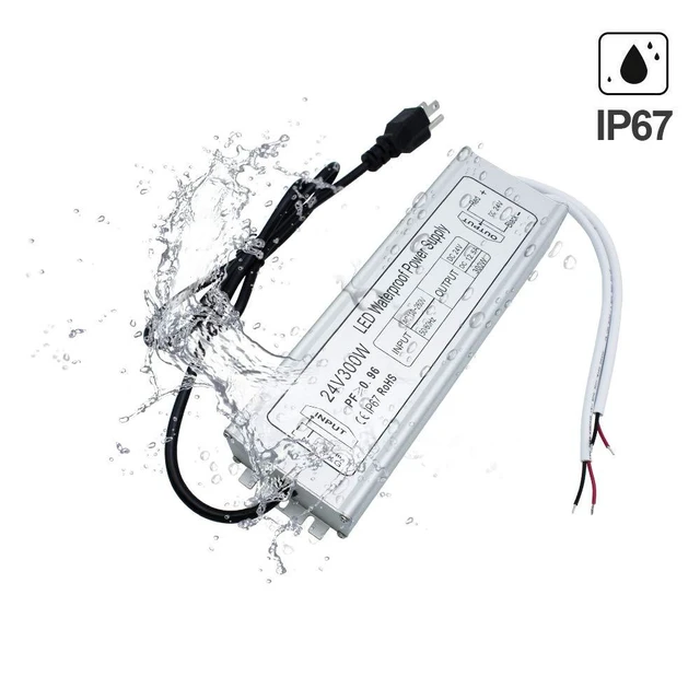 Alt view image 12 of 14 - LED Driver, 300W IP67 Waterproof Outdoor Power Supply, AC 110-260V to DC 24V 12.5A Low Voltage Transformer, Adapter with 3-Prong Plug for LED Light, Computer Project, Outdoor Use