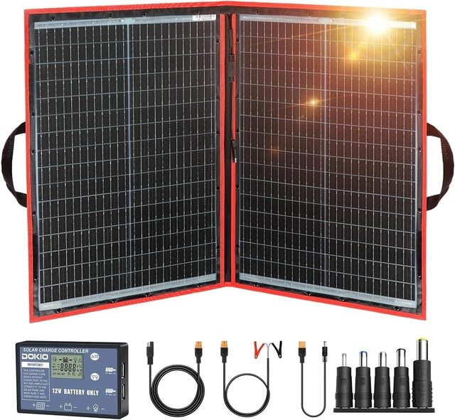 Alt view image 8 of 14 - DOKIO 100W Portable Foldable Solar Panel Kit (19x26in, 5.3lb), with Separate Controller and Dual USB, Monocrystalline Charger for 12V Batteries & Power Stations, RV Camping Trailer Emergency Backup
