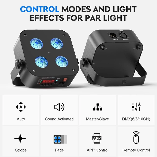 Alt view image 9 of 14 - Mini Rechargeable Par Lights, 4 * 18W RGBWA UV 6 in 1 Battery Powered Upights, APP & Wireless DMX Control Stage Lights, Uplighting for Wedding Birthday Party Festival