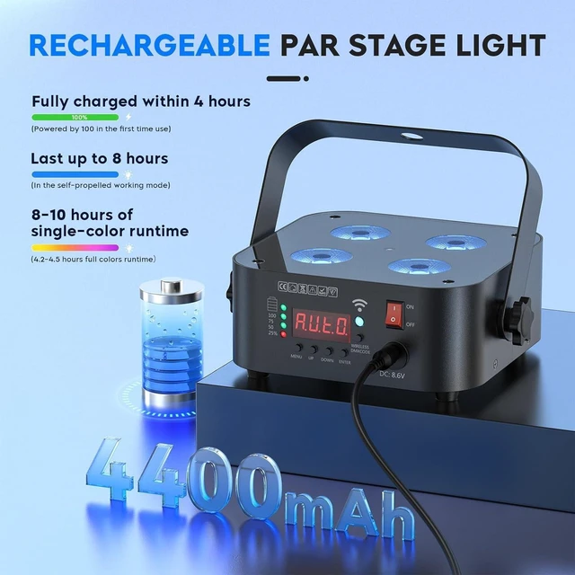 Alt view image 11 of 14 - Mini Rechargeable Par Lights, 4 * 18W RGBWA UV 6 in 1 Battery Powered Upights, APP & Wireless DMX Control Stage Lights, Uplighting for Wedding Birthday Party Festival